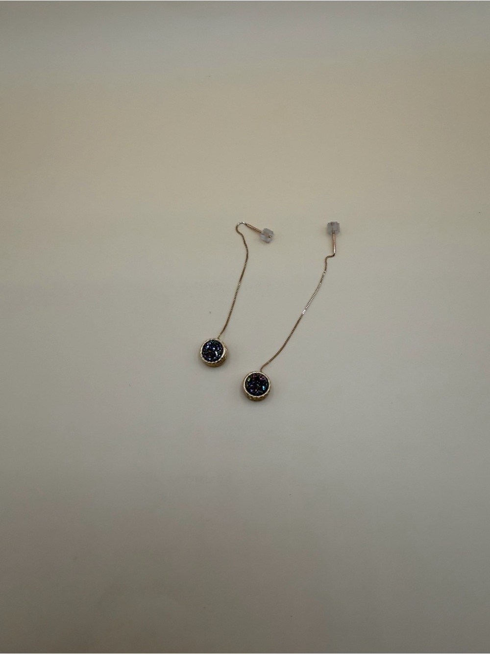 14k 14kt Milor Druzy Drusy Threader Style Drop Dangle Earrings